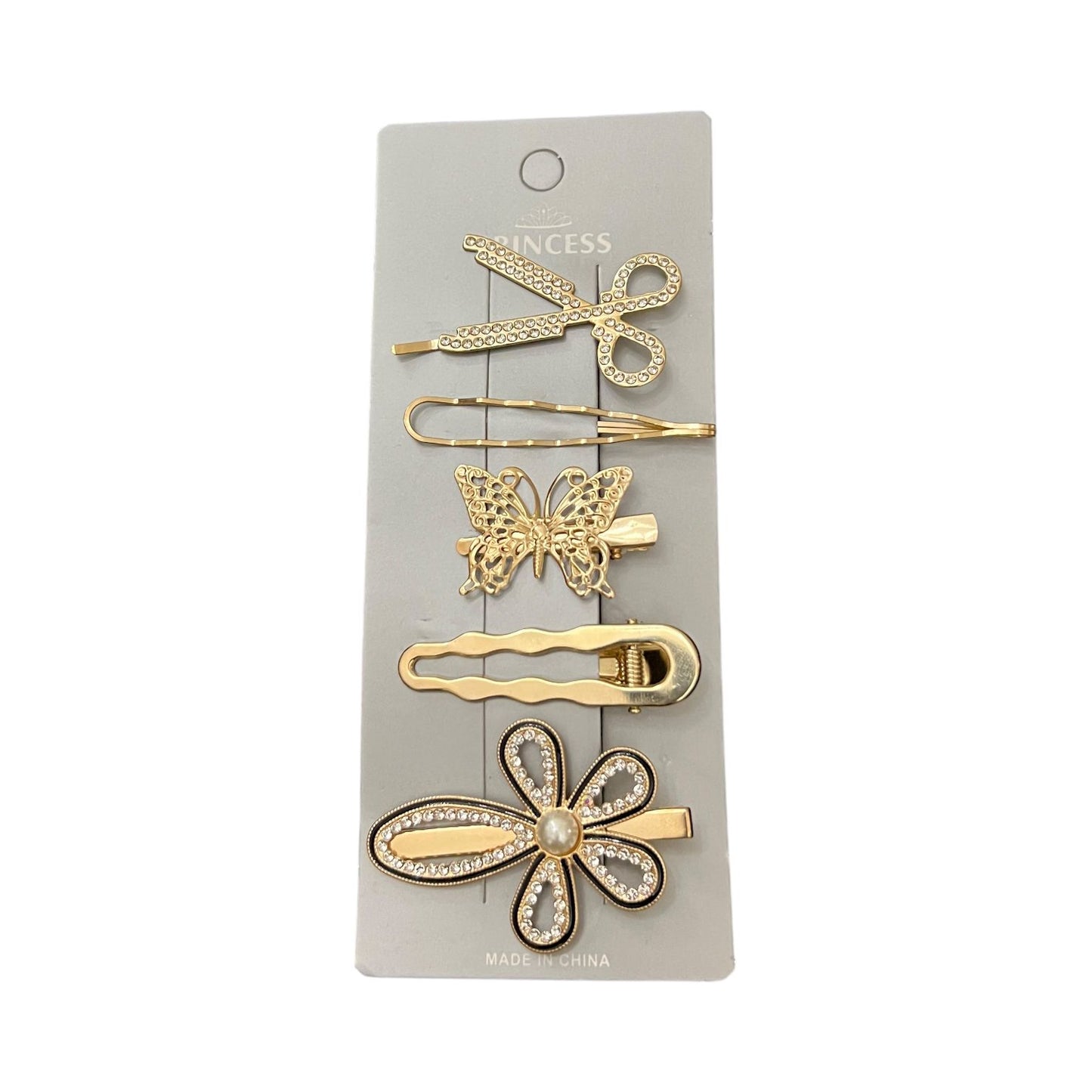 Princess Design Gold Hair Clips Set of 5 Clips for Women & Girls