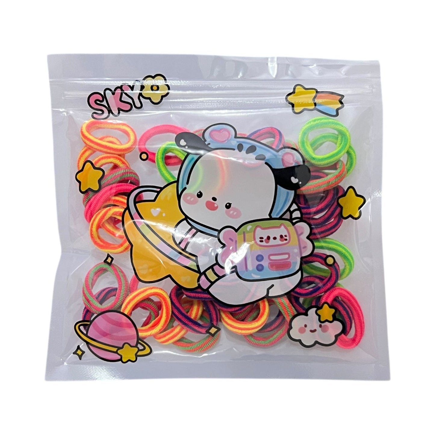Soft Colorful Hair Bands in Cute Cartoon Pouch