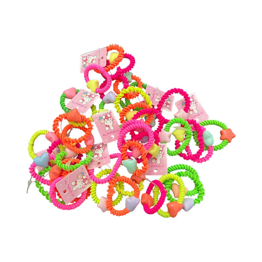 12 Pcs Neon Elastic Hair Ties for Kids with Beads