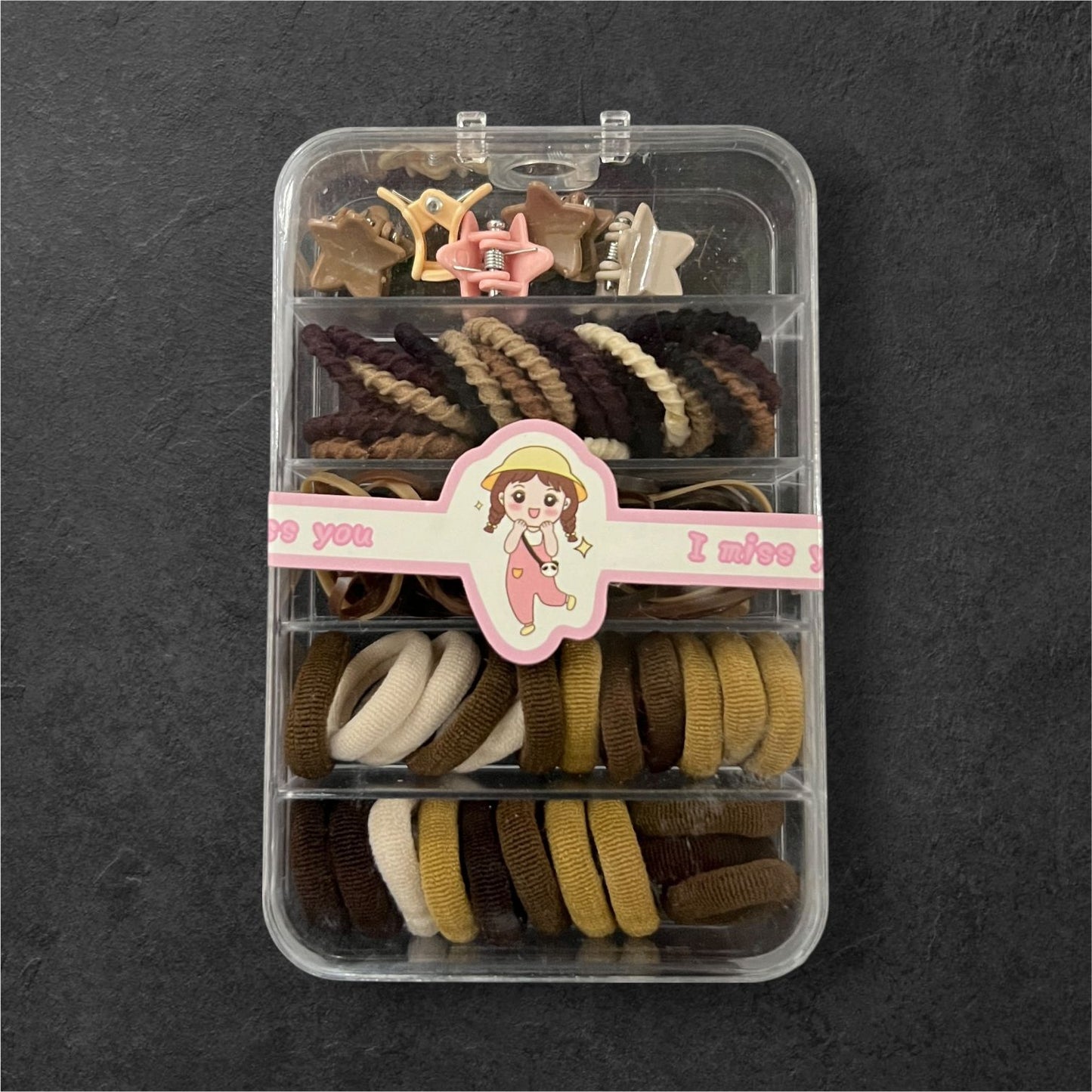 Kids Hair Accessories Gift Box – Multicolor Bands & Clips in Organizer Case