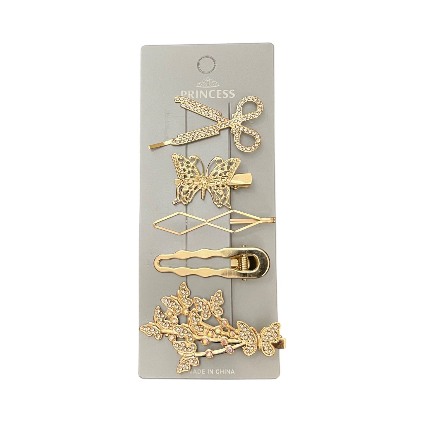 Princess Design Gold Hair Clips Set of 5 Clips for Women & Girls