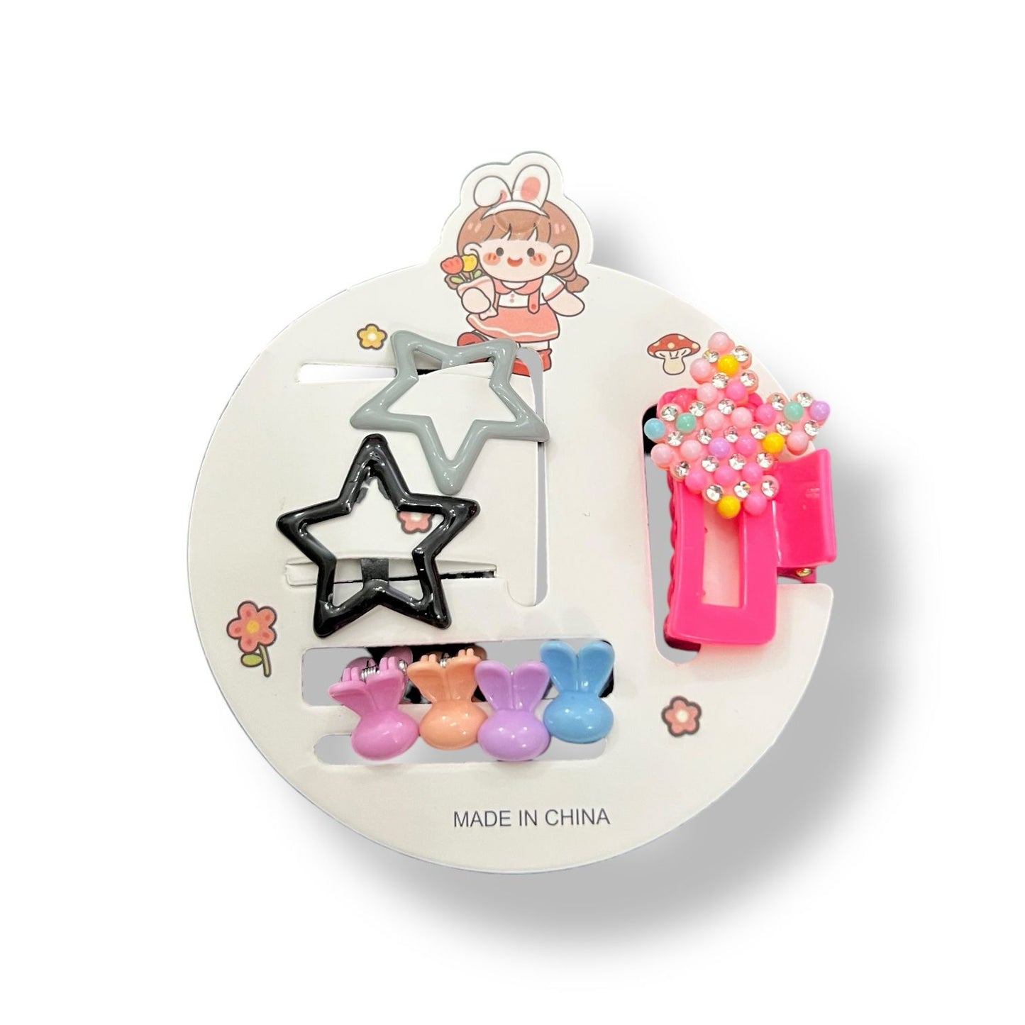 Cute Colorful Hair Clip Set for Girls – 2 Pc Star, 4 pcs small claws and 1 pc  beautiful Claw