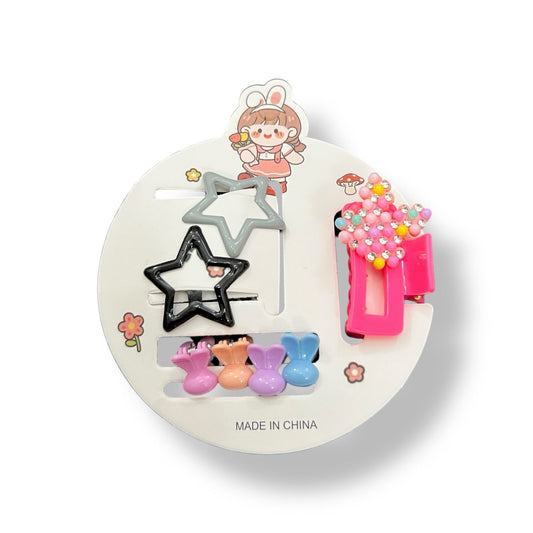 Cute Colorful Hair Clip Set for Girls – 2 Pc Star, 4 pcs small claws and 1 pc  beautiful Claw