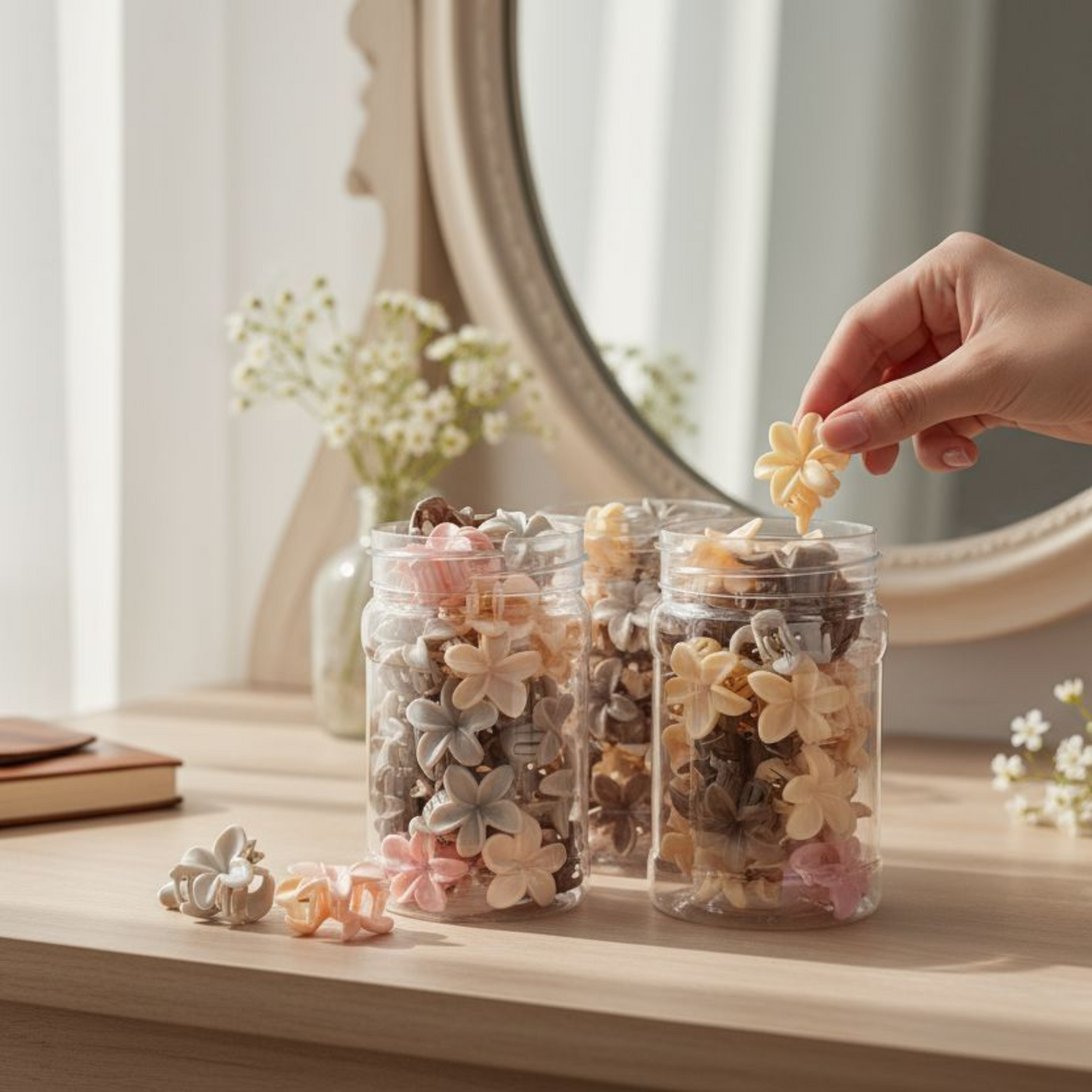 Flower Hair Clips Jar – Fancy 20 Pcs Flowers claws for Kids