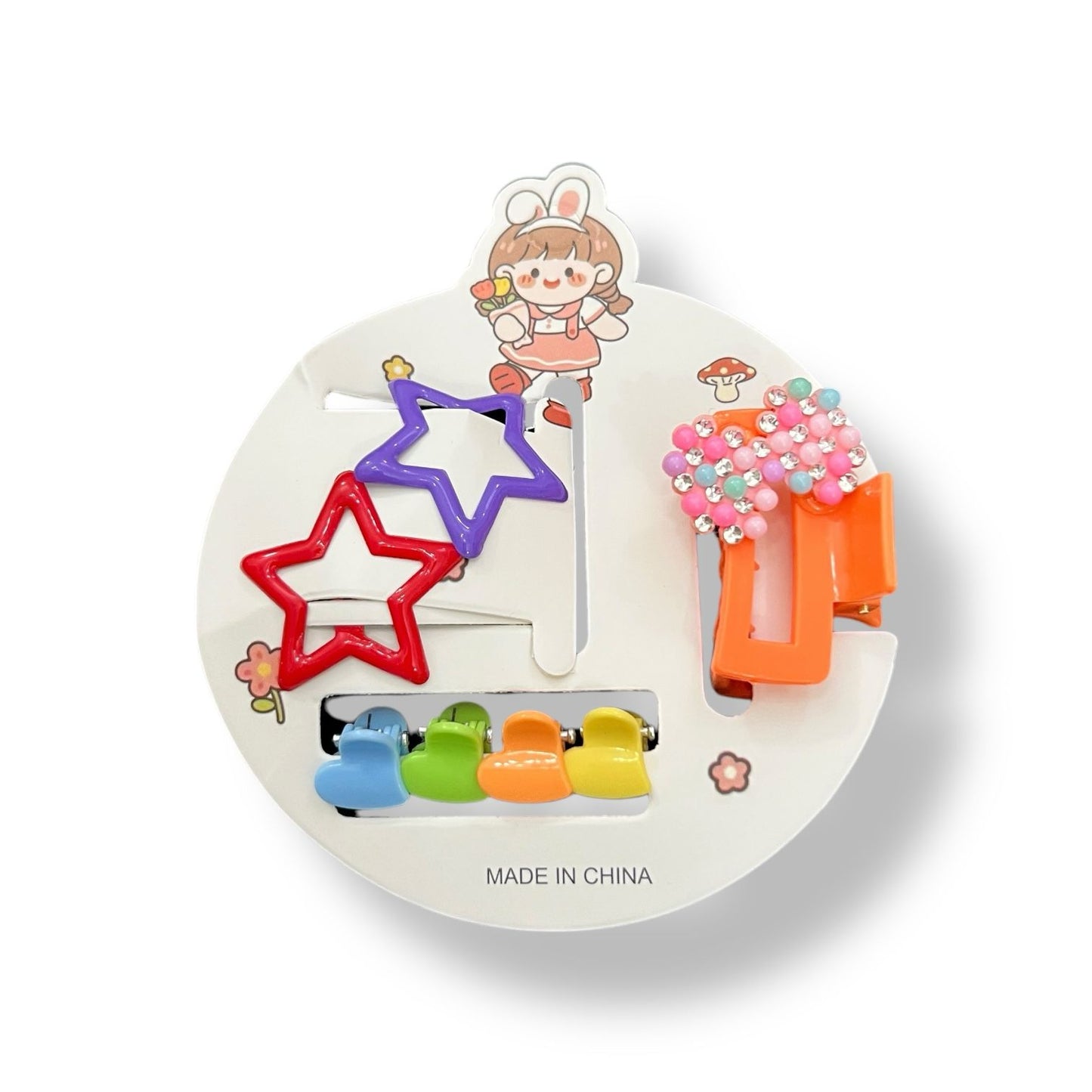 Cute Colorful Hair Clip Set for Girls – 2 Pc Star, 4 pcs small claws and 1 pc  beautiful Claw