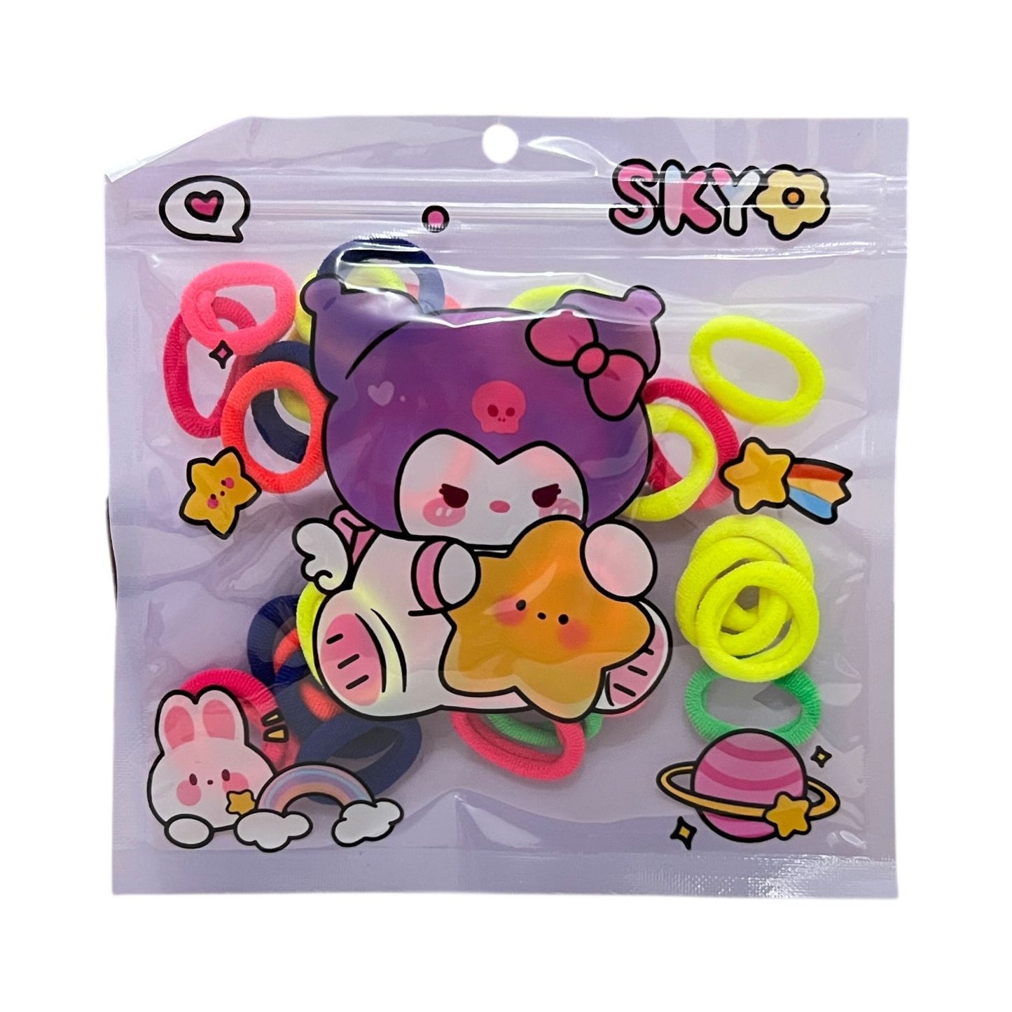 Soft Colorful Hair Bands in Cute Cartoon Pouch