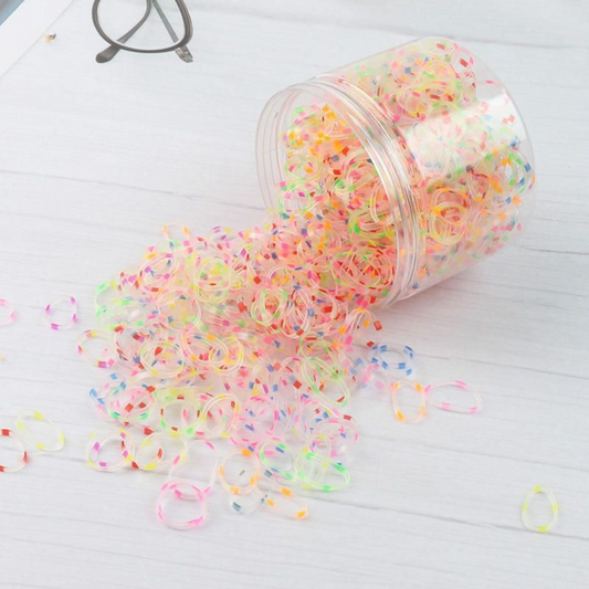 500+ Pcs Mini Hair Elastics & Clear Storage Jar - Assorted Pastel Colors